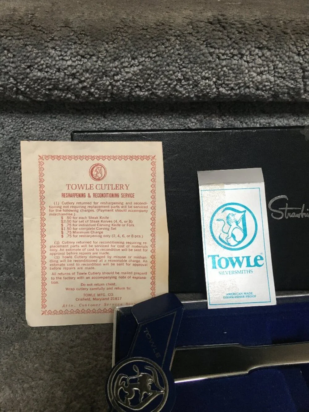 Towle Silversmiths Cutlery Knife and Serving Fork Set with Box, circa 1950s-1960